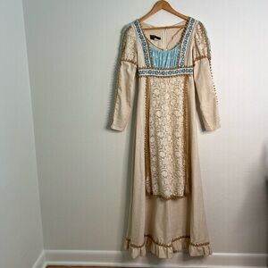 Vintage Gunne Sax Prairie Dress Lace Detail Boho Maxi Cotton Size 7/Modern 0-4